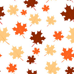 Vector seamless background with chaotic maple leaves. EPS10. Can be used as print on clothes, wrapping paper, web, design banners. Creative autumn backdrop.