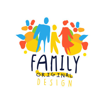 Colorful happy family logo design with mother, father and child
