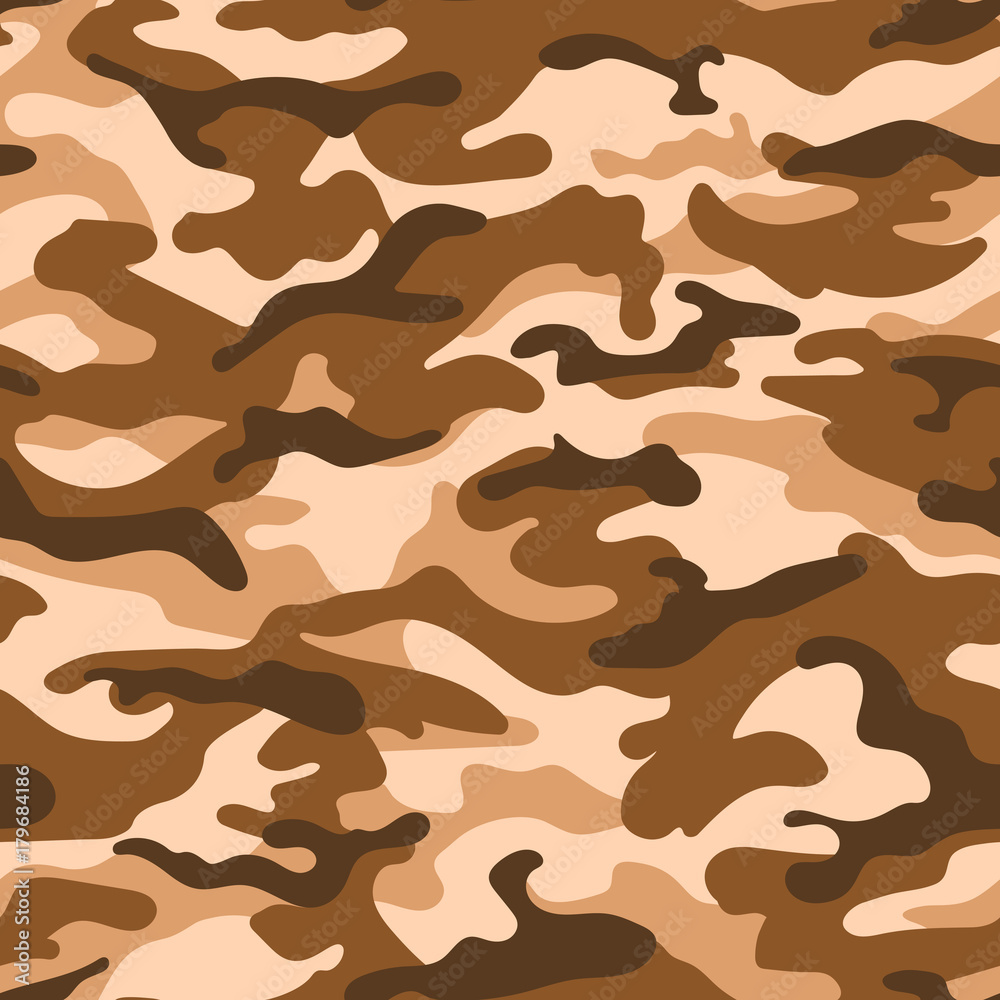 Sticker military camouflage seamless pattern, beige brown color. vector