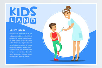 Woman pediatrician making injection to scared boy