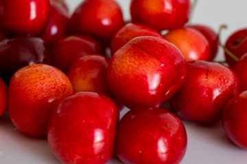 Cherries. Cherry. Cherries in white bowl. Red cherry. Fresh cherries. Cherry on white background. Cherries isolated on white. Healthy cherry fruits.