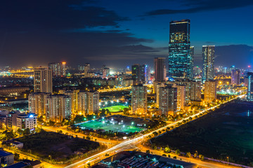 Hanoi city skyline view by twilight period, Pham Hung street, Cau Giay district