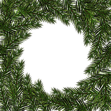 New Year Christmas. Green branch fir in a circle on a white background. Isolated Illustration