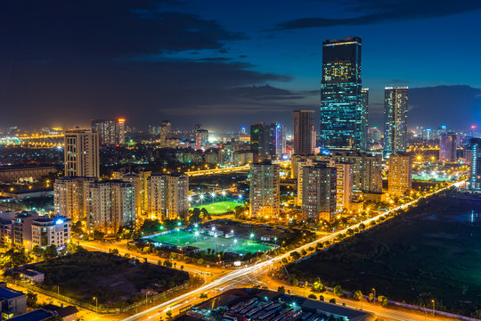 Hanoi City Skyline View By Twilight Period, Pham Hung Street, Cau Giay District