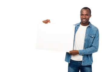 african american man with blank banner