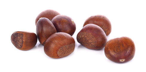 Fresh chestnuts on white background