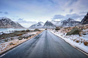 Road in Norway on Lofoten islands
