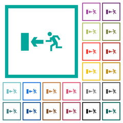 Exit sign flat color icons with quadrant frames