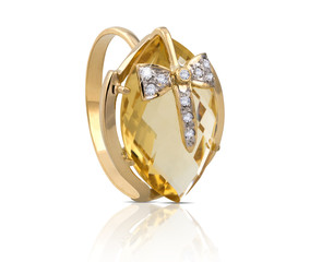 Golden diamond ring isolated on white