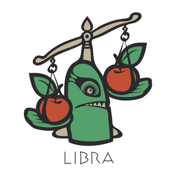 Vector sign of the zodiac. Libra in the form of funny monster in flat style. Icon for astrological horoscope