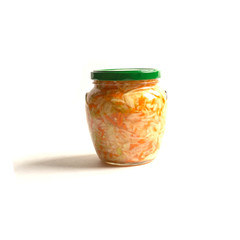 glass jar with cabbage on white background, isolate
