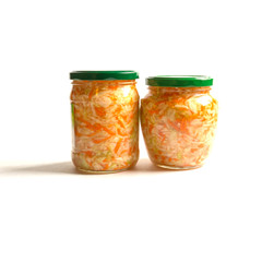 glass jar with cabbage on white background, isolate