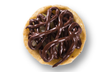 Beautiful little chocolate cake on white background