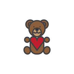 Teddy bear with heart filled outline icon, line vector sign, linear colorful pictogram isolated on white. Love and valentine's day symbol, logo illustration. Pixel perfect vector graphics