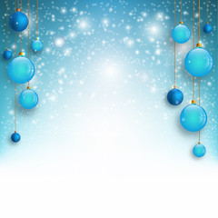 Christmas background with Blue christmas balls and snow for xmas design. Vector illustration.