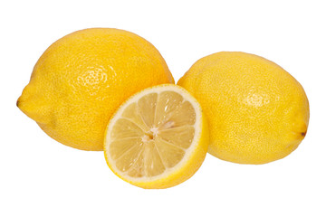 Group of lemons on white background