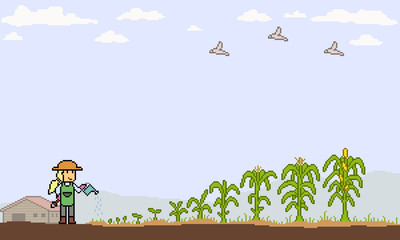 vector pixel art corn farm scene