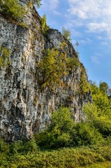 Beautiful summer scenery. Rocks of Twardowski at the lagoon of Zakrzowek in Krakow, Poland.