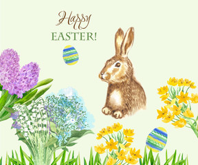 Spring Rabbit and Flowers