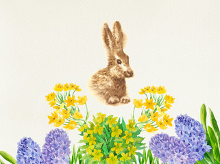 Spring Rabbit and Flowers