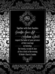 Vintage baroque style wedding invitation card template.