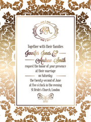 Vintage baroque style wedding invitation card template.
