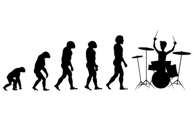 Evolution drummer silhouette on white background
