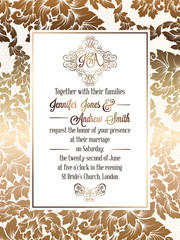 Vintage baroque style wedding invitation card template.