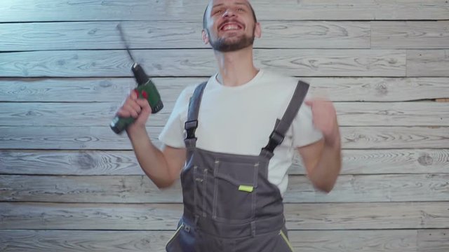 dancing construction worker and falling money