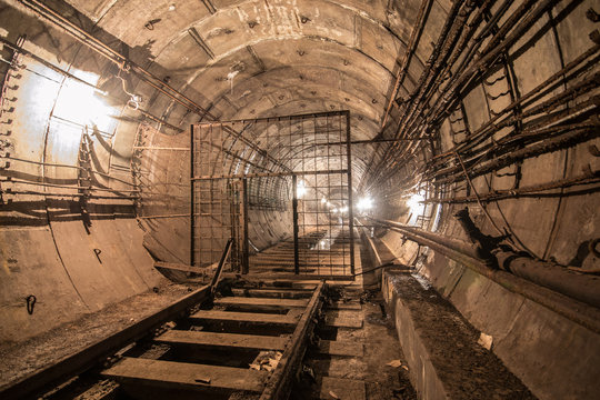 Abandoned subway tunnel. Kiev, Ukraine. Kyiv, Ukraine