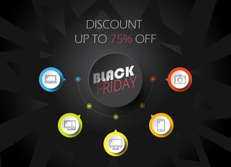 Black Friday infographics concept. For Web and Mobile Applications, 
art illustration template design, business infographic and social media,
modern decoration.
