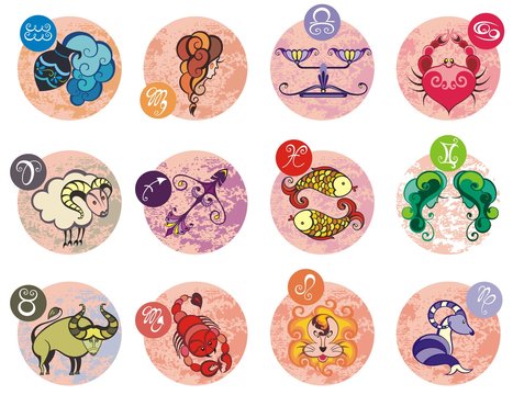 Zodiac signs (set of horoscope symbols, astrology icons collection)