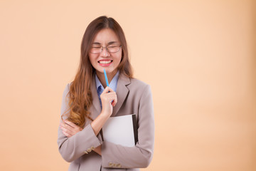 portrait of exited happy asian business woman