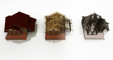 Progettazione case ecologiche in legno, bim, illustrazione 3d