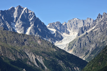 Fototapeta na wymiar glacier in the Caucasus mountain range in Georgia. Mountain landscape