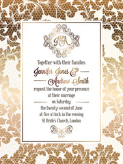 Vintage baroque style wedding invitation card template.