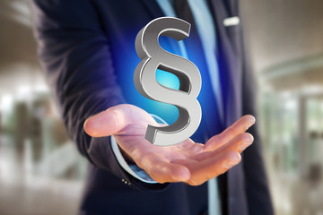 Justice and law symbol displayed on a futuristic interface - 3d rendering