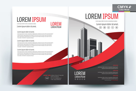 Brochure Cover Layout with Black and Red Ribbon Geometric , A4 Size Vector Template