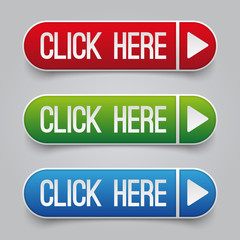 Colorful click here web vector buttons set
