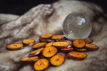 wooden runes on the fur