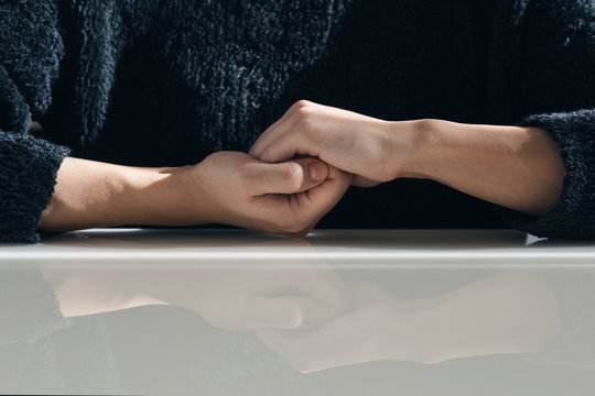 Connected woman hands. Lock Gesturing.