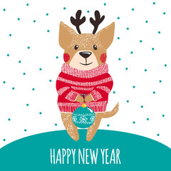 New year greeting card with cute dog.
