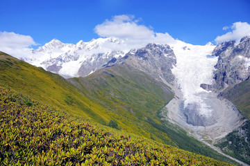 glacier in the Caucasus mountain range in Georgia. Mountain landscape