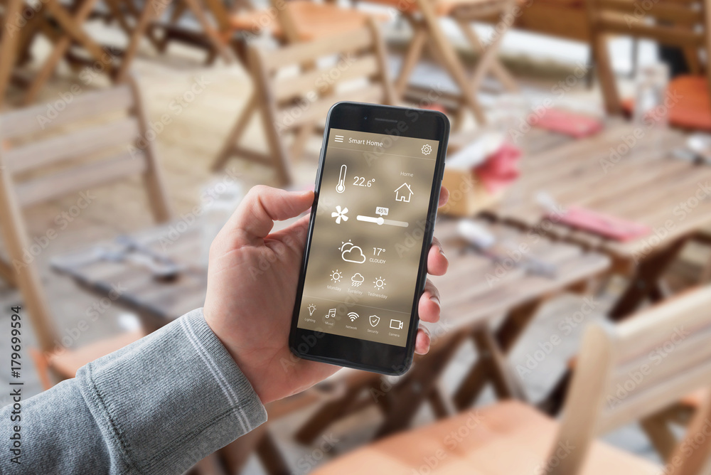 Poster smart control of the house from a distant point with mobile phone.