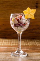 Ceviche. Peruvian food. Raw fish marinated on lime juice.