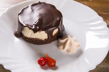 Cheesecake with Chocolate Sauce and pepper