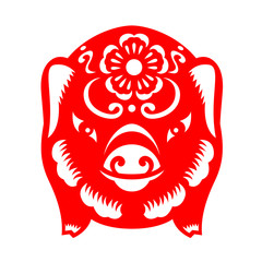 Red paper cut pig zodiac sign isolate on white background vector design