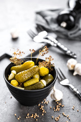 Pickled cucumbers, small marinated pickles, gherkins