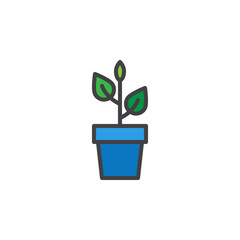 Plant in flower pot filled outline icon, line vector sign, linear colorful pictogram isolated on white. Sprout tree symbol, logo illustration. Pixel perfect vector graphics