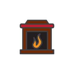 Fireplace filled outline icon, line vector sign, linear colorful pictogram isolated on white. Mantelpiece symbol, logo illustration. Pixel perfect vector graphics
